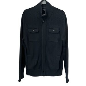 BANANA REPUBLIC Black Mock Neck Sweater Jacket Mens Size XL Zipper Pocket Preppy